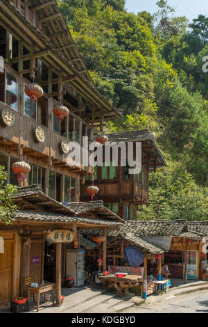 Ping an zhuang vecchio borgo, longji area terrazzata, longsheng, Guangxi, Cina Foto Stock