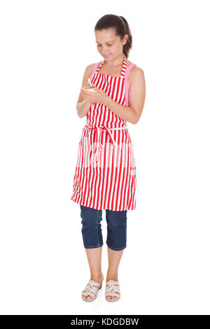 Ritratto di felice cameriera tenendo la penna e diario per porre fine Foto Stock