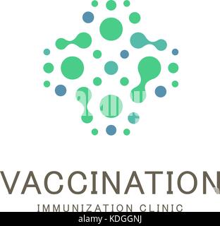 La vaccinazione, immunizzazione logo clinica abstract cross da cerchi. antibiotico, inoculazione contro batteri e virus. protezione, prevenzione simbolo. Illustrazione Vettoriale