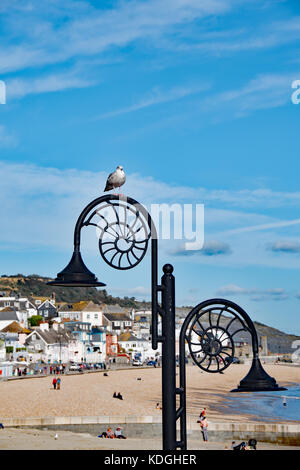 Progettato fossili illuminazione stradale Lyme Regis Foto Stock