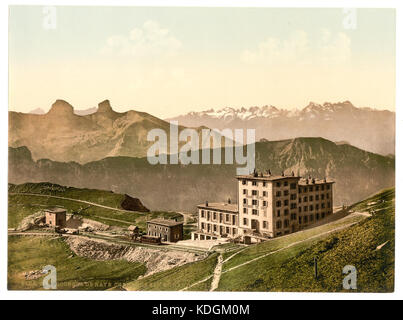 Rochers de Naye Grand Hotel, e la ferrovia, del Lago di Ginevra Svizzera LCCN2001702448 Foto Stock