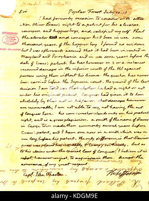 Lettera firmata Thomas Jefferson, Poplar Forest, a Capt. John Wharton, luglio 10, 1818 Foto Stock