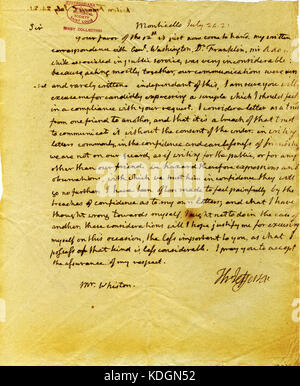 Lettera firmata Thomas Jefferson, Monticello, a Francesco Whiston, luglio 24, 1821 Foto Stock