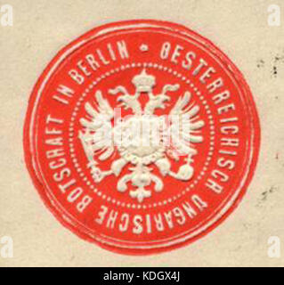 Un Siegelmarke (marchio di sigillo) dell'ambasciata austro-ungarica a Berlino, contrassegnato con W022360. Foto Stock