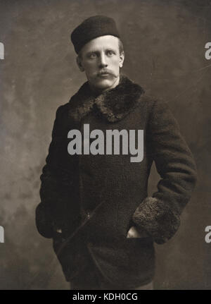 Un ritratto di Fridtjof Nansen, il famoso esploratore e scienziato norvegese, scattato intorno al 1897. Nansen è noto per le sue spedizioni polari, i suoi contributi all'oceanografia e il suo lavoro umanitario. Foto Stock