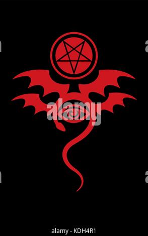 OCCHIO MALIGNO (il malefico maggiore). Emblema di Witchcraft e segno di Negromanzia. Simbolo mistico sanguinoso. Illustrazione Vettoriale