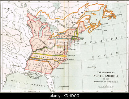 Le colonie del nord america al momento della dichiarazione di indipendenza nel 1776 Foto Stock