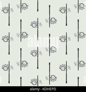 Vecchio orologio street seamless pattern. polo di strada retrò e vintage orologio. illustrazione vettoriale Illustrazione Vettoriale