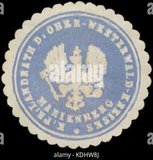 Questo Siegelmarke (marchio di sigillo) si riferisce al sigillo ufficiale del Landrath prussiano (amministratore distrettuale) della regione Ober Westerwald, in particolare Marienberg, risalente ad un periodo precedente. Foto Stock