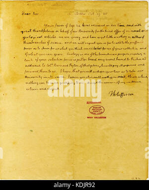 Lettera firmata Thomas Jefferson, Monticello, a William Maclure, 19 Ottobre 1825 Foto Stock