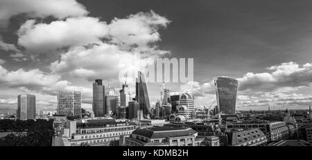 Panorama del quartiere finanziario della città di Londra con iconico alti grattacieli moderni inclusi la Cheesegrater, walkie-talkie e la torre 42 Foto Stock