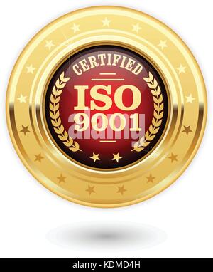 Certificata ISO 9001 medaglia - sistema di gestione della qualità insegna Illustrazione Vettoriale