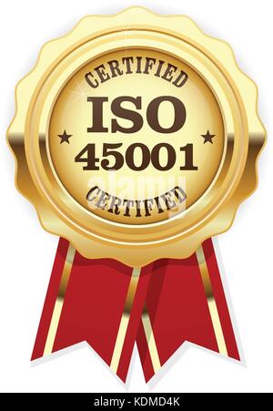 Iso 45001 certificazione standard rosette - Salute e sicurezza sul posto di lavoro Illustrazione Vettoriale