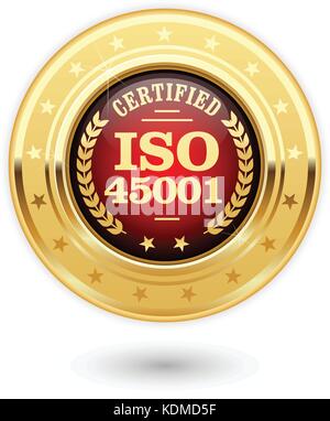 Iso 45001 certified medal - Salute e sicurezza sul posto di lavoro insegne Illustrazione Vettoriale