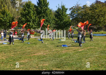 Marching Band, la pratica per la concorrenza a Muhlerberg college, Allentown, Pennsylvania, Stati Uniti. Foto Stock