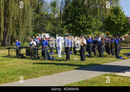 Marching Band, la pratica per la concorrenza a Muhlerberg college, Allentown, Pennsylvania, Stati Uniti. Foto Stock