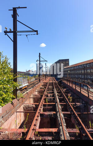 Betlemme impianto siderurgico fabbrica, Steelstacks, Pennsylvania, abbandonata la ruggine resti di forni fusori chiuso 1995, arti e centro eventi, STATI UNITI D'AMERICA. Foto Stock