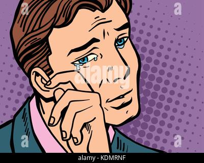 La pop art salviette uomo lacrime. fumetto cartoon retrò illustrator disegno vettoriale Illustrazione Vettoriale