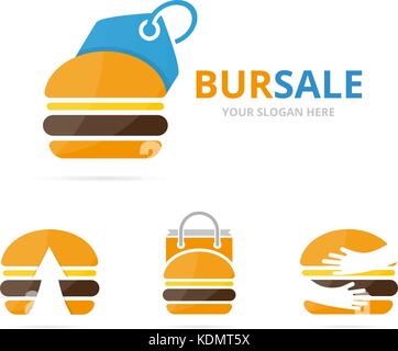 Set di hamburger di combinazione di logo. hamburger e il negozio simbolo o icona. unici un fast food e logotipo etichetta modello di disegno. Illustrazione Vettoriale