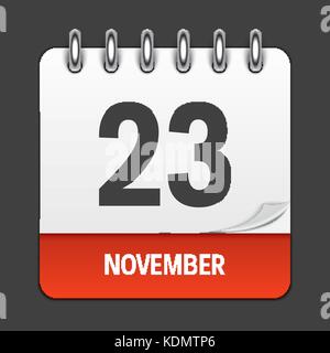 Novembre 23 calendario daily icona. illustrazione vettoriale emblema. elemento di design per la decorazione dei documenti di office e applicazioni. Il logo del giorno, data, mese e vacanza. La Giornata del ringraziamento Illustrazione Vettoriale