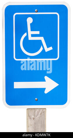 Blu e bianco Ingresso handicappati segno. isolato. verticale. Foto Stock