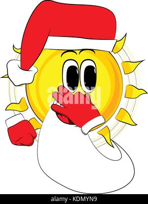Cartoon sun come santa claus tenendo il suo naso a causa di un cattivo odore. espressione vettore cartoon. Illustrazione Vettoriale