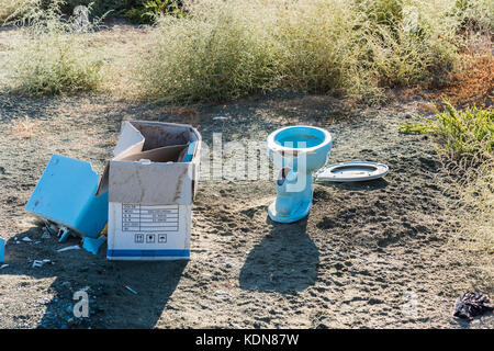 Ceramica Blu wc gettato nella natura Foto Stock