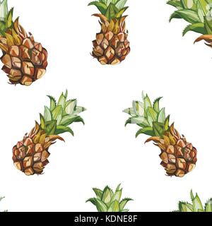 Modello senza cuciture con ananas tropicale. elemento per la progettazione di inviti, poster, tessuti e altri oggetti isolati su bianco. EPS vettoriali 10 Illustrazione Vettoriale
