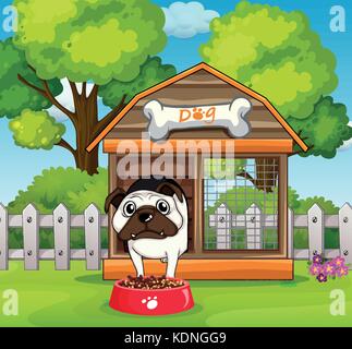 Cane in the doghouse in giardino illustrazione Illustrazione Vettoriale