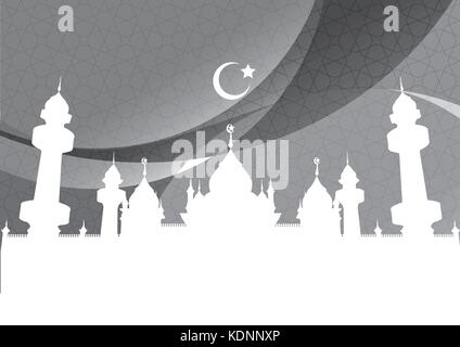 Sfondo astratto moschea e la mezzaluna in scala di grigi - Vettore illustrazione dello sfondo Illustrazione Vettoriale