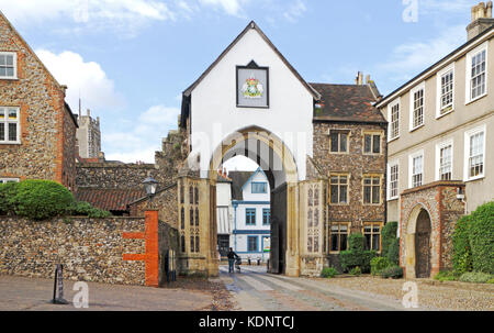 Una vista della facciata interna del erpingham porta d'ingresso alla Cattedrale di Norwich, Norfolk, Inghilterra, Regno Unito. Foto Stock