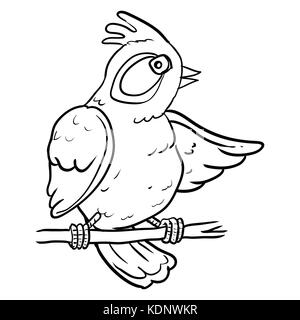 Disegno a mano di cartoon bird su albero di diramazione, schizzo design per libro da colorare.illustrazione vettoriale. - Illustrazione Vettoriale Illustrazione Vettoriale