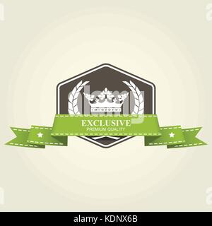 Araldica badge premium - emblema con la corona e il nastro di inchiostro Illustrazione Vettoriale