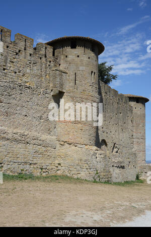 Mura del Castello di Carcassonne, Francia Foto Stock