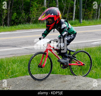 Un piccolo ragazzo (5 anni) in sella ad una BMX Foto Stock