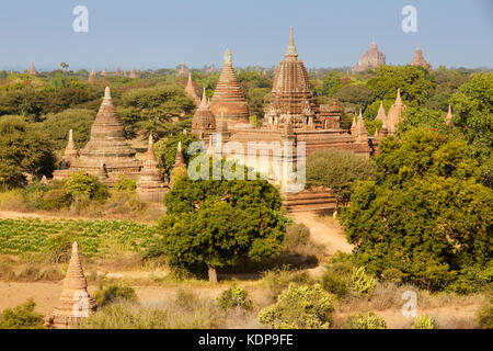 A nord-est di templi, Bagan (pagano), Myanmar (Birmania), Sud-est asiatico Foto Stock