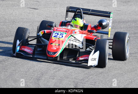 Hockenheim, Germania. 15th Ott 2017. Mick Schumacher del Team Prema Powerteam in azione nella sua auto da corsa durante la gara del Campionato europeo di Formula 3 al circuito di Hockenheimring di Hockenheim, Germania, 15 ottobre 2017. Credit: Uwe Anspach/dpa/Alamy Live News Foto Stock