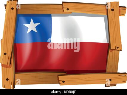 Bandiera del Cile nel telaio di legno illustrazione Illustrazione Vettoriale