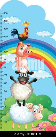 Altezza grafico di misura con gli animali della fattoria in background illustrazione Illustrazione Vettoriale