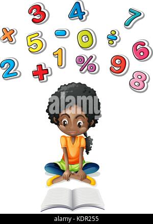 Bambina studiare matematica illustrazione Illustrazione Vettoriale