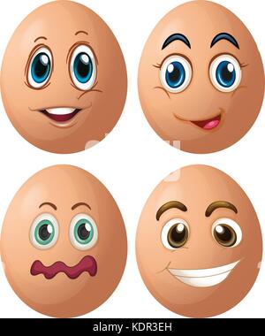 Uova con quattro diverse espressioni del viso illustrazione Illustrazione Vettoriale