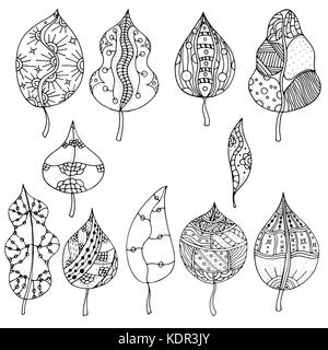 Disegnata a mano leafes doodle illustrazione vettoriale. isolato su bianco Illustrazione Vettoriale