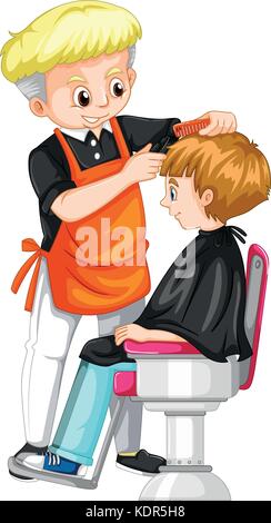 Little Boy getting haircut al barber illustrazione Illustrazione Vettoriale