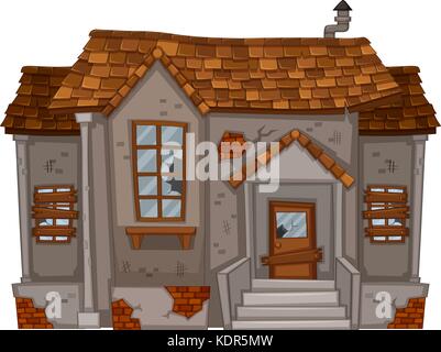 Vecchia casa con finestre rotte e illustrazione della porta Illustrazione Vettoriale