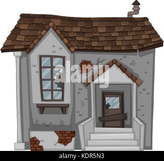Casa di mattoni per la rottura di una porta e finestra immagine Illustrazione Vettoriale