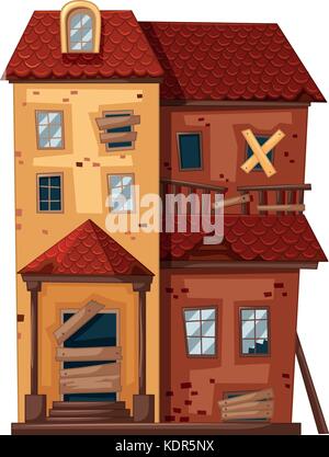 Casa di mattoni in cattive condizioni illustrazione Illustrazione Vettoriale