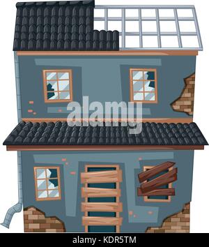 Vecchia casa con tetto rotto e illustrazione di windows Illustrazione Vettoriale