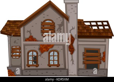 Casa di mattoni in cattive condizioni illustrazione Illustrazione Vettoriale
