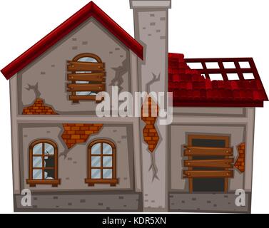 Vecchia casa con tetto rotto e illustrazione di windows Illustrazione Vettoriale
