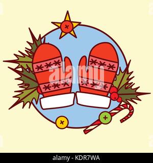 Carino icona muffole buon Natale e felice anno nuovo concetto vacanze invernali disegnati a mano Collezione Illustrazione Vettoriale